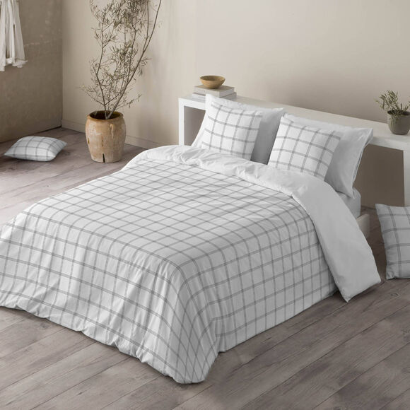 Linge de lit Emile en coton imprim&eacute; carreaux (blanc)