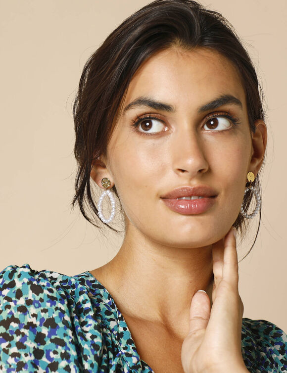 Boucles d'oreilles pendantes, perles fantaisie (doré)