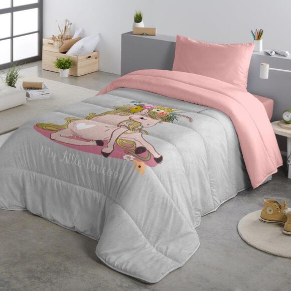 Dekbed in microvezel voor kinderen, Little Unicorn, 200 g/m2 (grijs / roze)