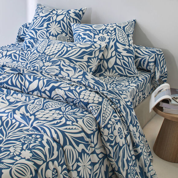 Bedlinnen Montego, in bedrukt katoen (blauw)