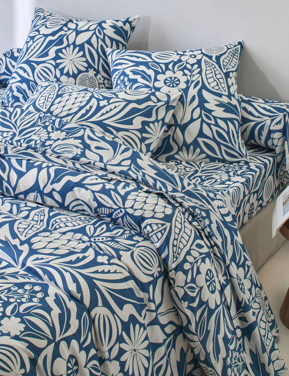 Bedlinnen Montego, in bedrukt katoen (blauw)