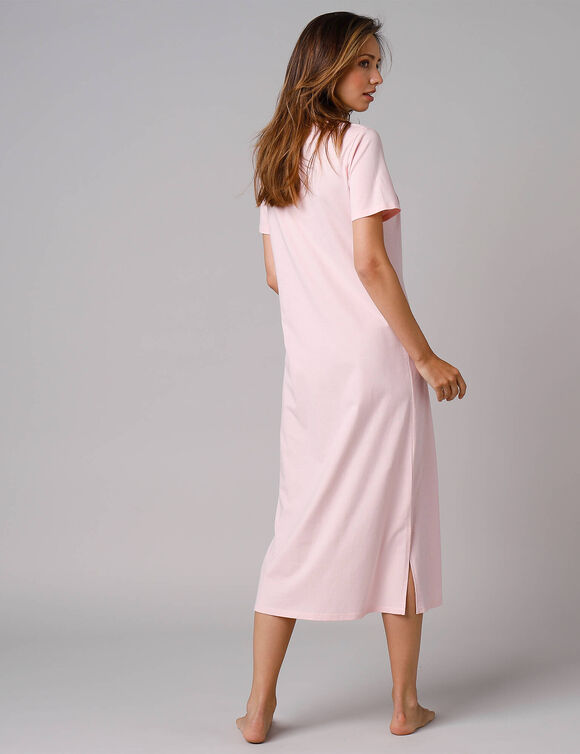 Chemise de nuit longue manches courtes unie (rose)