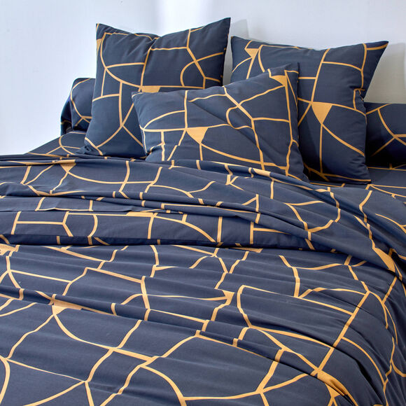 Bedlinnen Geoffroy in katoen met grafische motieven  (marine)