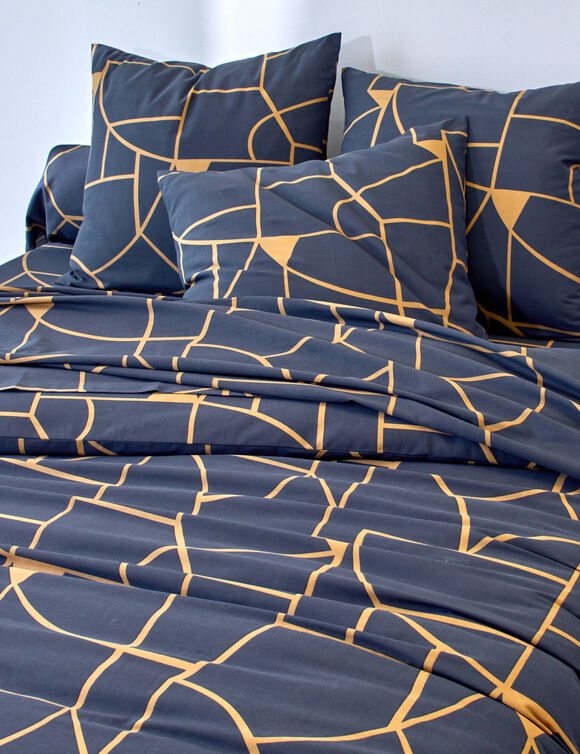 Linge de lit Geoffroy en coton à motifs graphiques (marine)