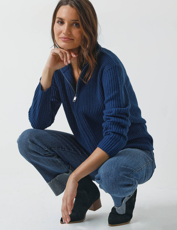 Gilet zippé en maille perlée (bleu encre)