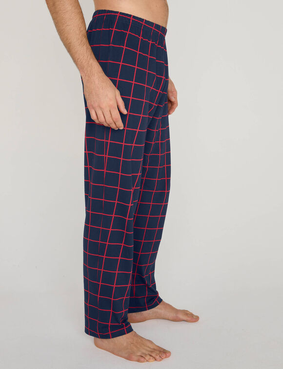 Pyjamabroek van katoen met ruitenprint (marine / rood)