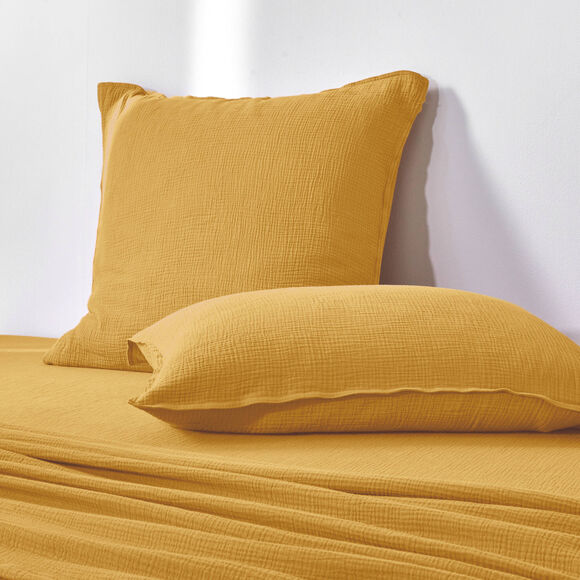 Linge de lit uni - double gaze de coton (miel)