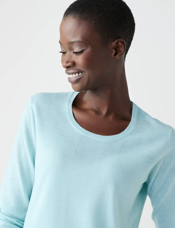 Pull col rond uni, manches longues, toucher doux (vert d'eau)