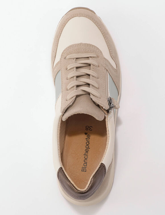 Lederen sneakers met extra brede pasvorm (beige)