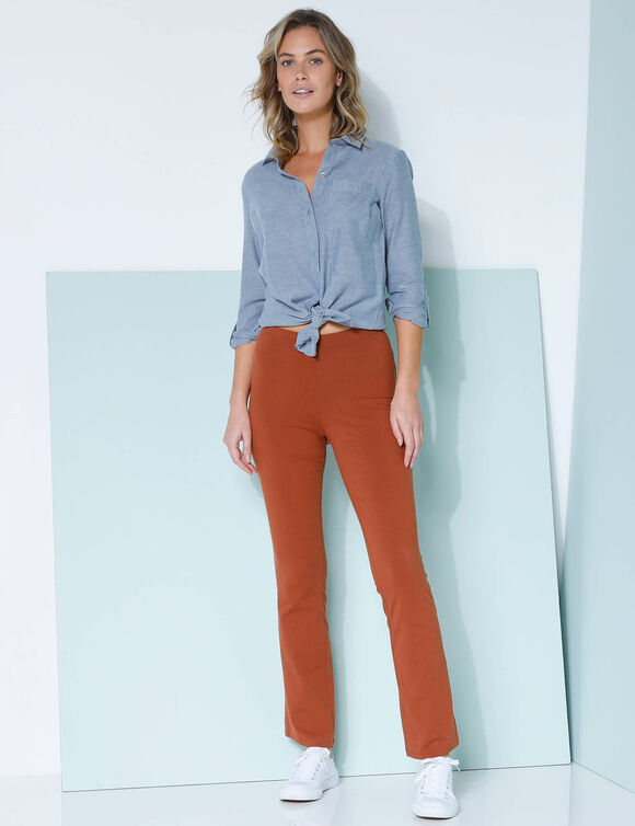 Legging bootcut uni, taille élastiquée (caramel foncé)