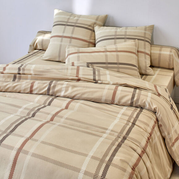 Linge de lit Karl imprimé écossais, en flanelle (beige)