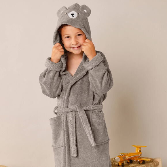 Badjas met kap voor kinderen, beertjesmotief, in katoen - 340 g/m2 (taupe)