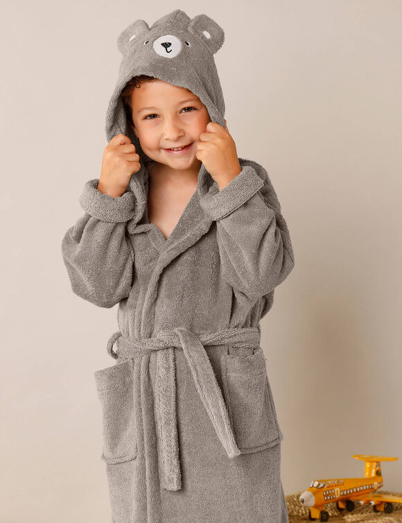 Badjas met kap voor kinderen, beertjesmotief, in katoen - 340 g/m2 (taupe)