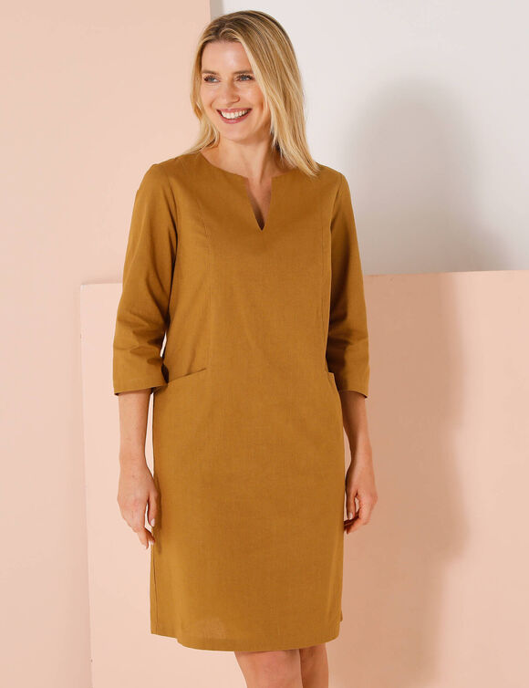 Robe forme housse unie, mélange coton-lin  (havane)