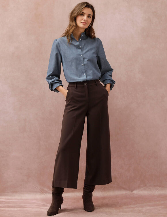 Chemise col officier volant&eacute;, manches longues, jean chambray (bleu jean)