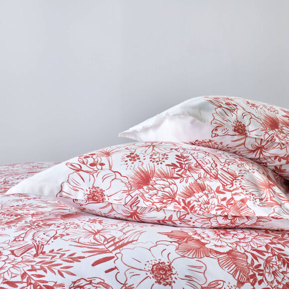 Linge de lit Lydia en coton imprim&eacute; (bois de rose)