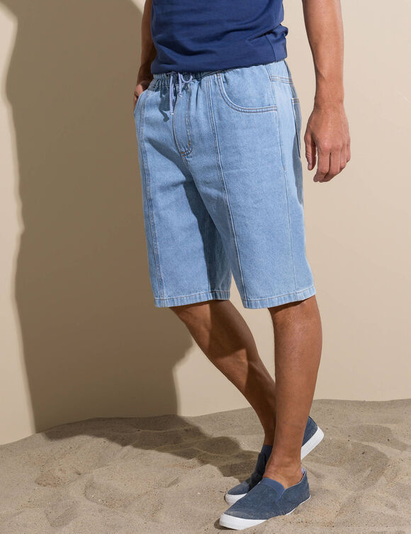 Bermuda denim léger élastiqué (bleached)