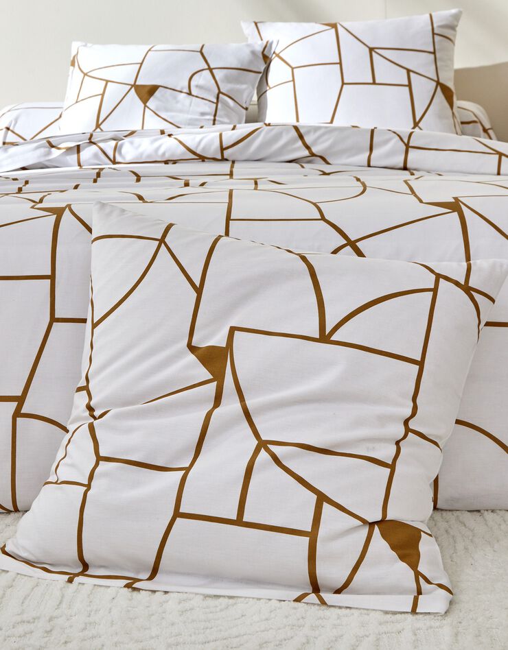 Linge de lit Geoffroy en coton à motifs graphiques (blanc)
