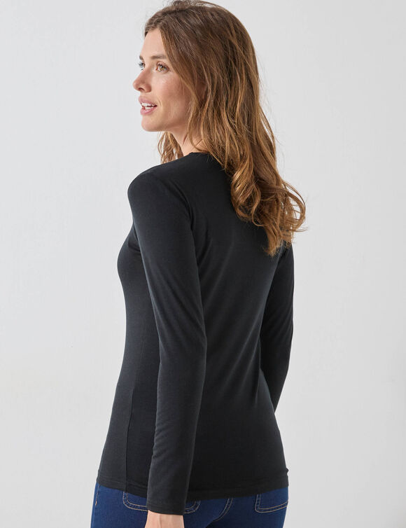 Warm T-shirt met lang mouwen in wolmix (zwart)