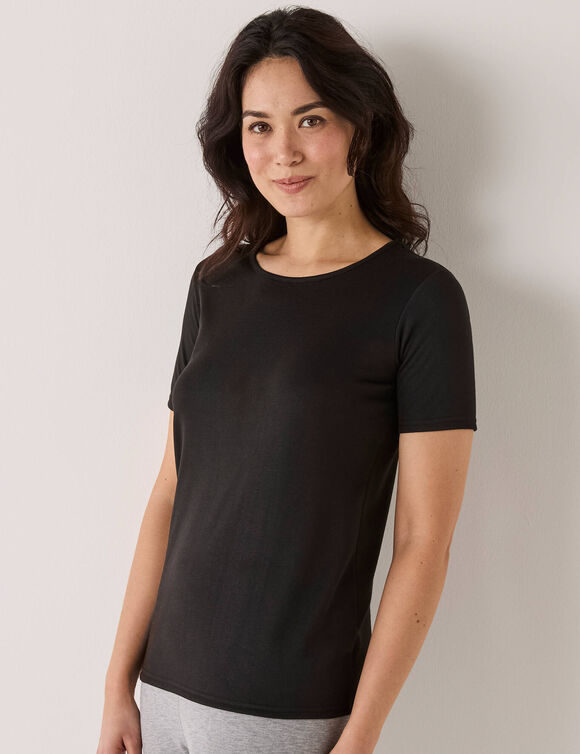 T-shirt thermique col rond - manches courtes (noir)