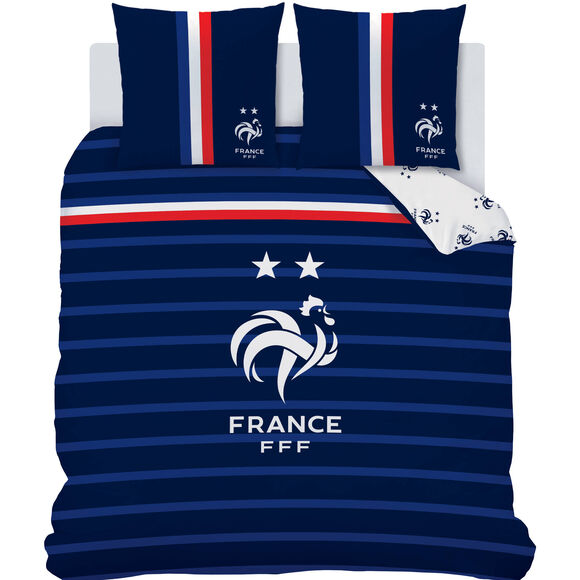 Parure de lit imprimée FFF - coton (bleu)