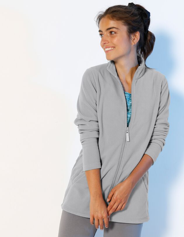 Veste polaire zippée manches longues (gris perle)