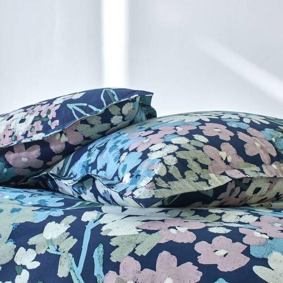 Linge de lit Capucine imprim&eacute; - coton 57 fils/cm&sup2; (bleu encre)
