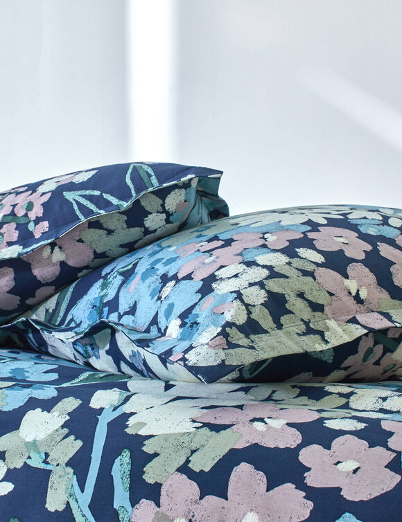 Linge de lit Capucine imprim&eacute; - coton 57 fils/cm&sup2; (bleu encre)