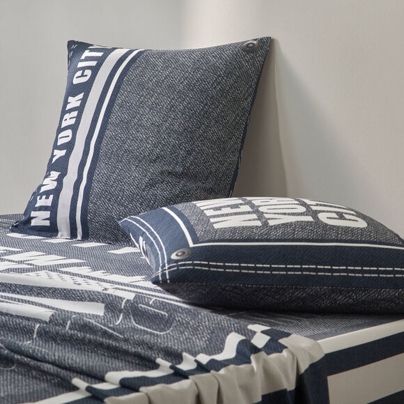 Linge de lit Manhattan en polycoton imprimé New-York (bleu marine)