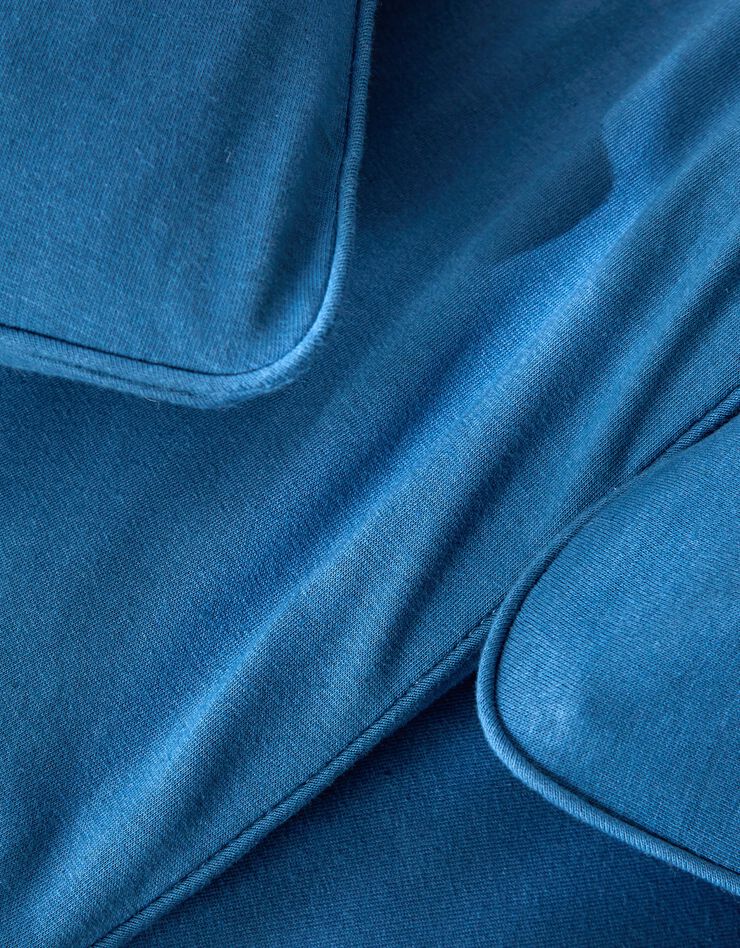 Linge de lit uni en jersey passepoilé coton (bleu)