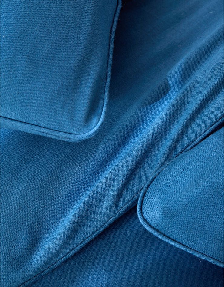 Effen bedlinnen in afgebiesde katoenjersey (blauw)
