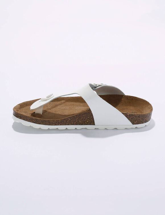 Sandales entredoigts cuir à boucle réglable (blanc)