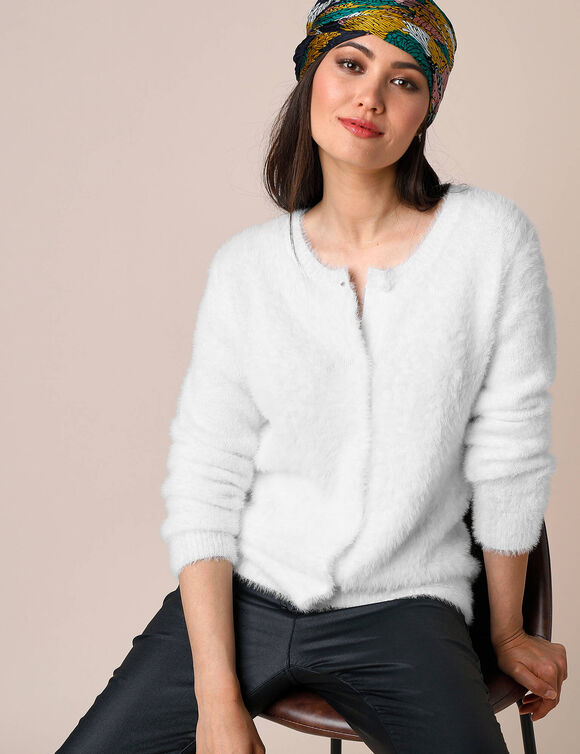 Cardigan maille poilue (blanc cassé)