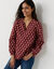 Minimalistisch bedrukte katoenen blouse met gespleten kraag (terracotta / ecru)