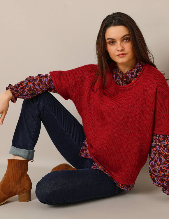 Pull poncho manches coude (bordeaux)