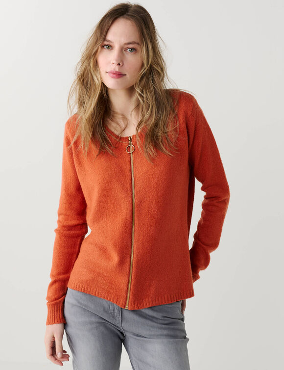 Cardigan zipp&eacute;, maille moelleuse (paprika)