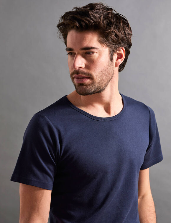 T-shirt sous-vêtement homme col rond manches courtes chaleur douce - lot de 2 (marine)