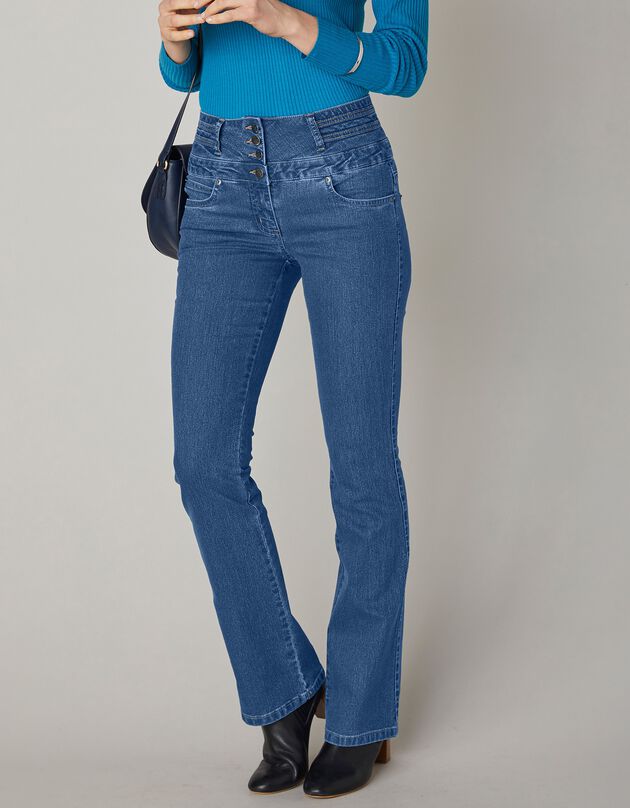 Jeans in bootcutmodel met hoge taille - binnenpijplengte 75 cm (stone)