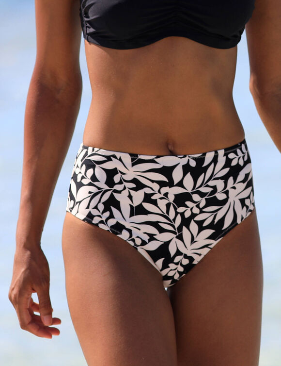 Bedrukte bikinislip met hoge taille Linao (zwart / ecru)