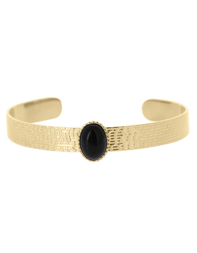 Bracelet doré et pierre d'obsidienne, agate noir, hi-res