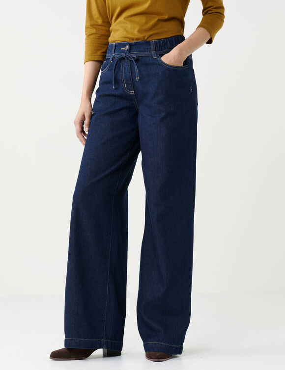 Jean large taille haute semi-&eacute;lastiqu&eacute;e &agrave; nouette (brut)