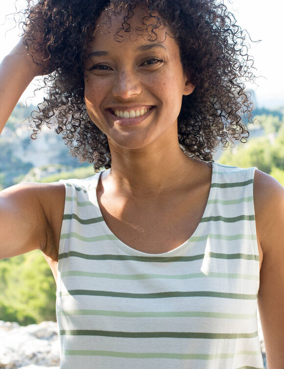 D&eacute;bardeur ray&eacute;, maille jersey (&eacute;cru / vert amande)