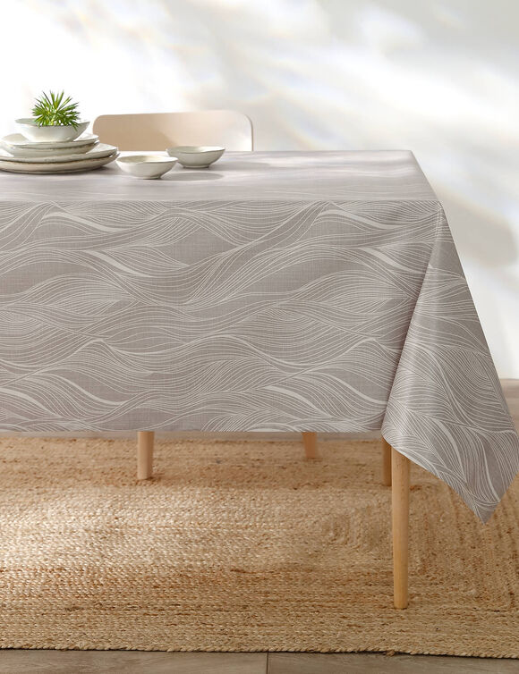 Nappe toile cirée imprimée vagues  (taupe)