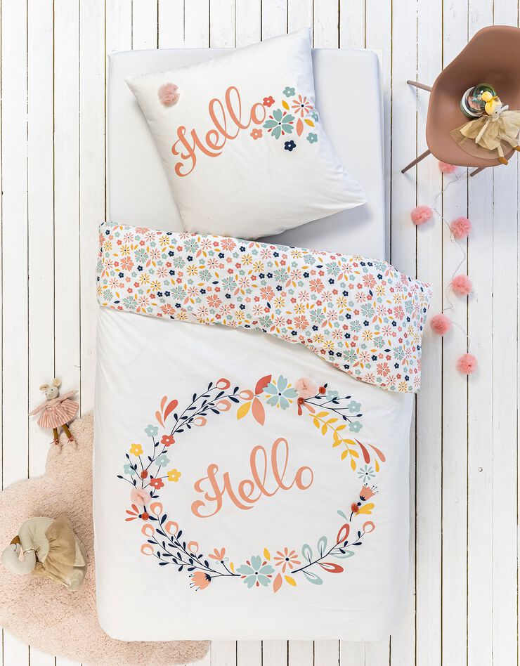 Bedlinnenset Hello met bloemen in tule - katoen (roze / wit)