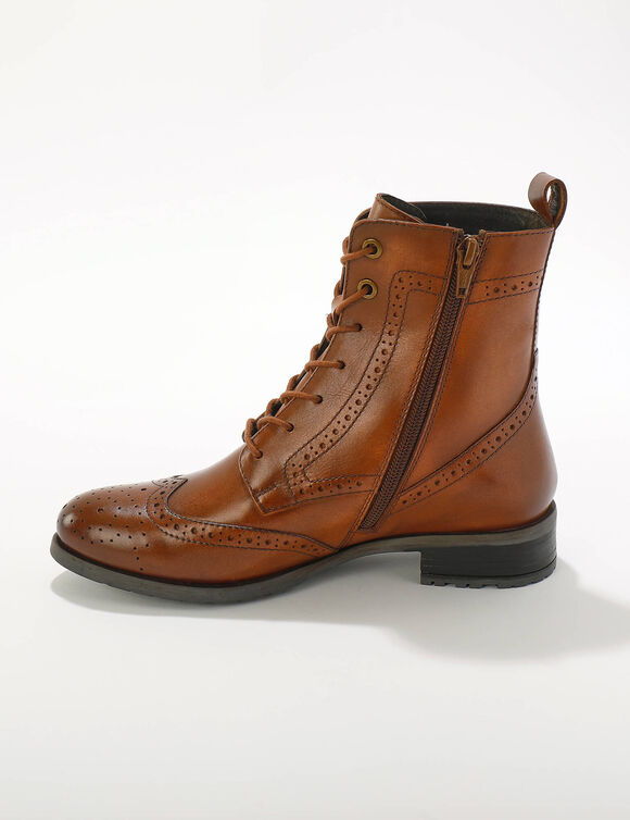 Bottines montantes doublées à lacets en cuir fleuri (marron)