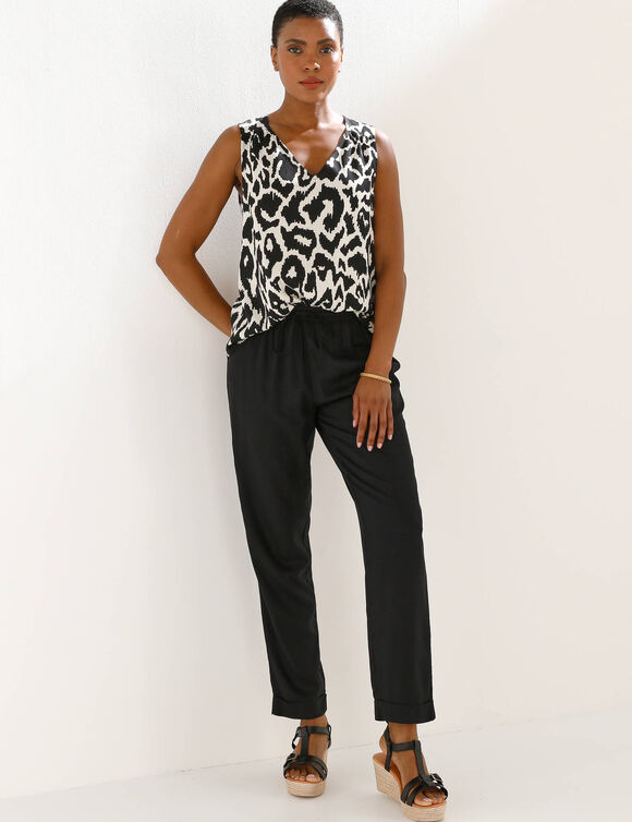 Effen tapered 7/8-broek (zwart)