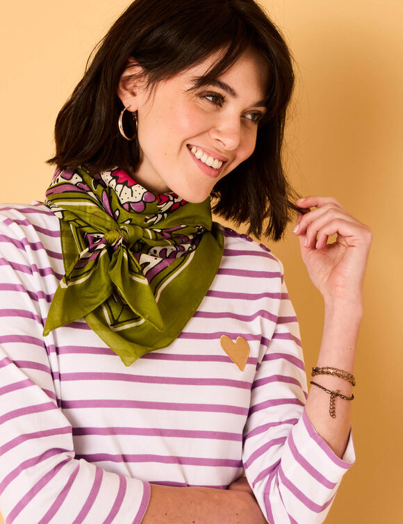 Foulard imprim&eacute; floral indien  (vert / parme)