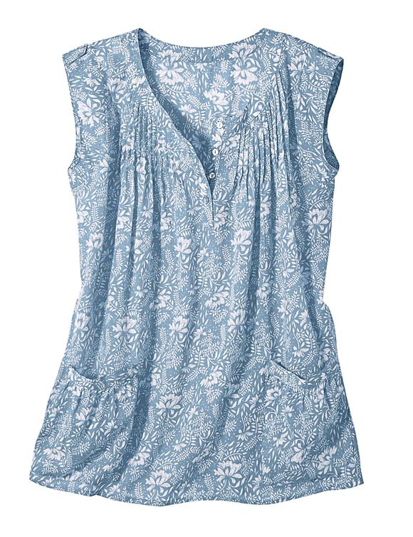 Tunique imprim&eacute; bicolore en voile (bleu gris&eacute; / blanc)