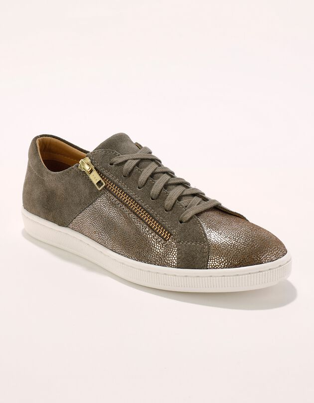 Basket zippée en cuir souple effet irisé - forme basse (taupe)