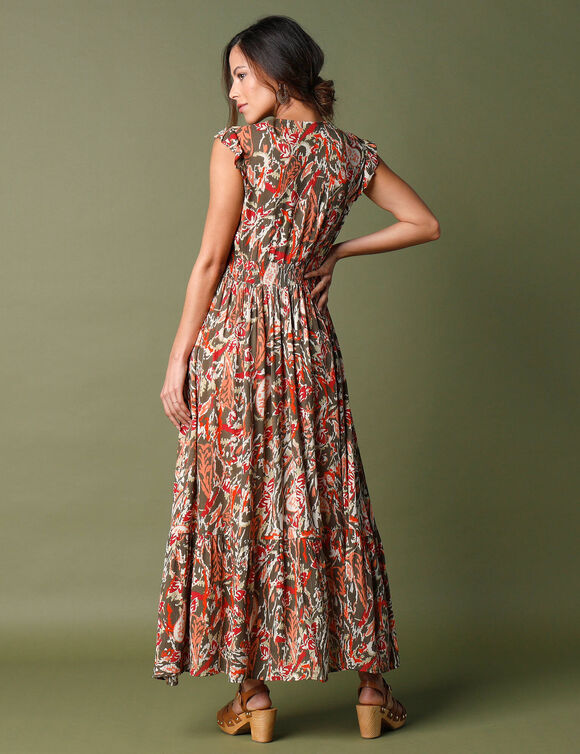 Robe longue imprimée sans manches (kaki / paprika)